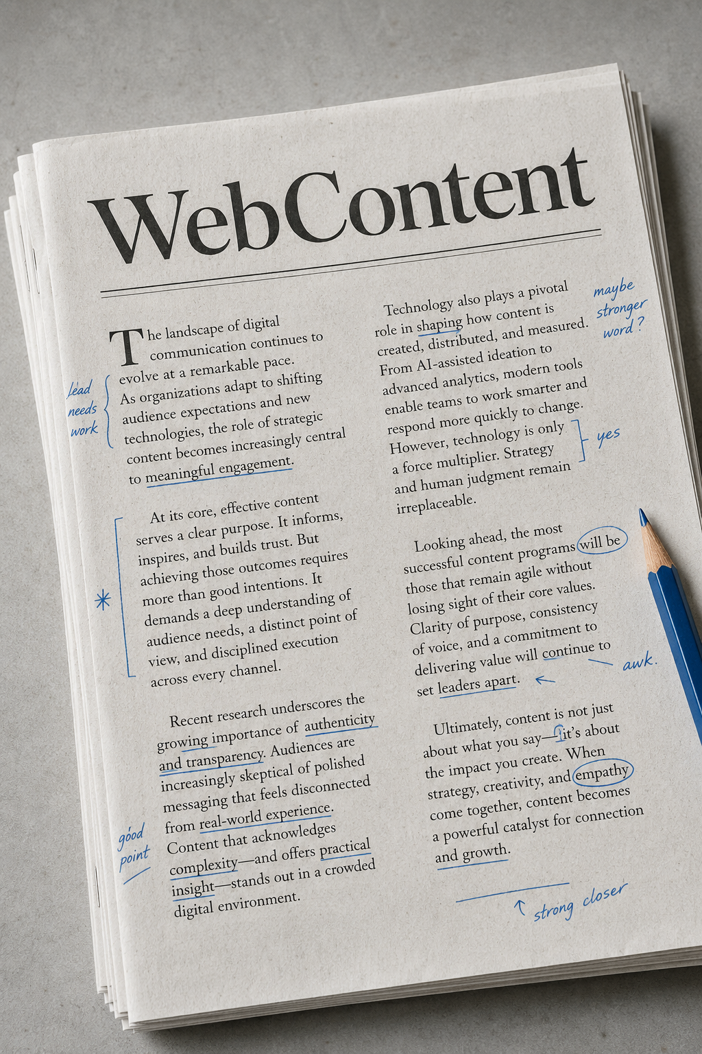 Blue-pencil concept for a publishing house